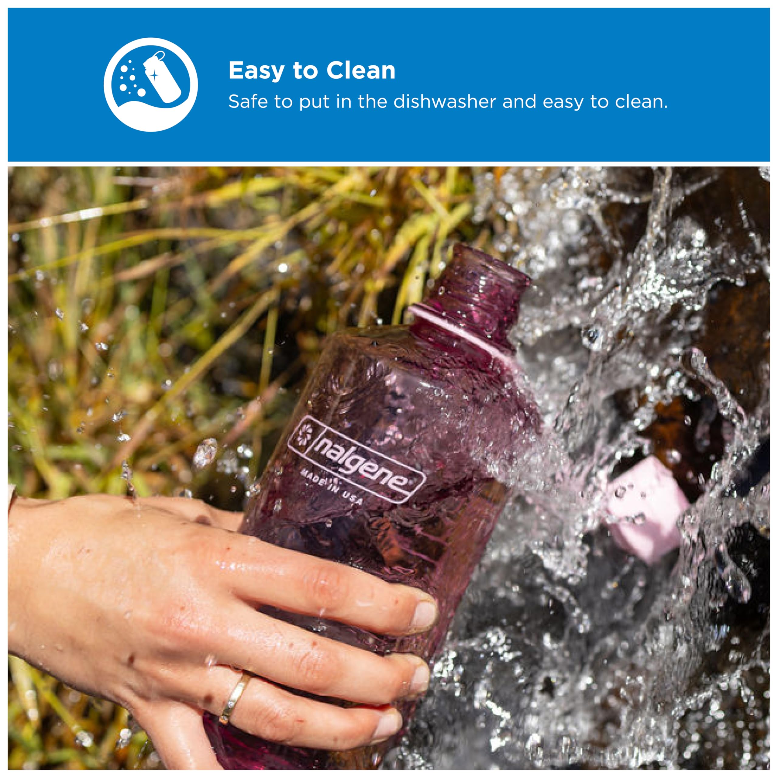 Nalgene Sustain Butelka na wodę z tritanu, bez BPA, wykonana z materiału pochodzącego w 50% z tworzywa sztucznego, 900 ml, wąski otwór, kwiat wiśni