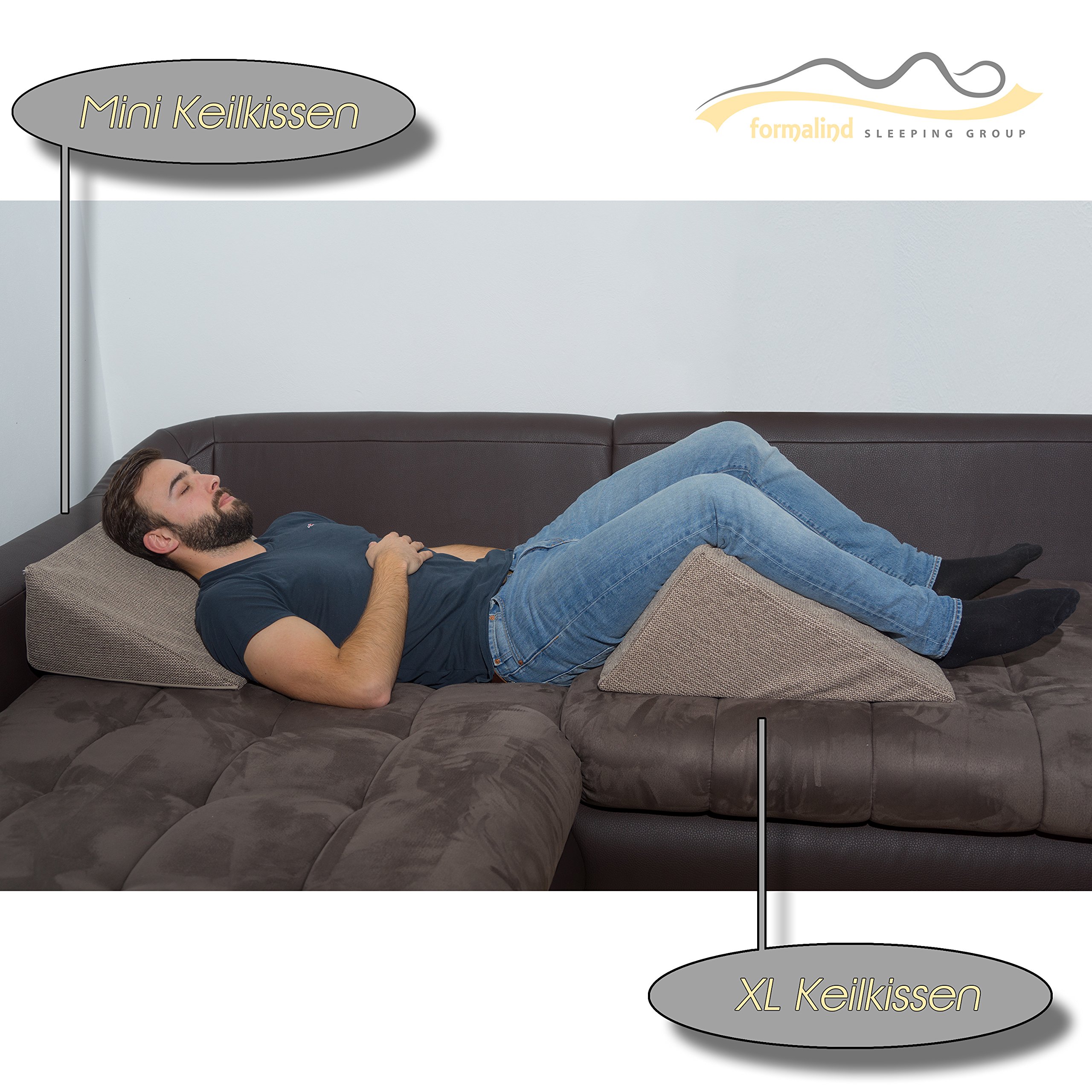 Das Fantastische XL Keilkissen 60x50x30cm - Formstabiles XL Lesekissen für Bett & Couch. Lesekissen mit abnehmbarem & waschbarem Bezug. Vielfältiges Reflux Kissen. Braun