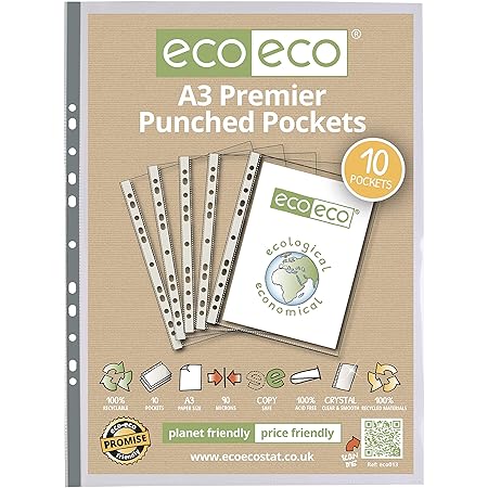 A2 Portrait Glass Clear Punched Pockets Wallet Ring Binder File - Foto 12