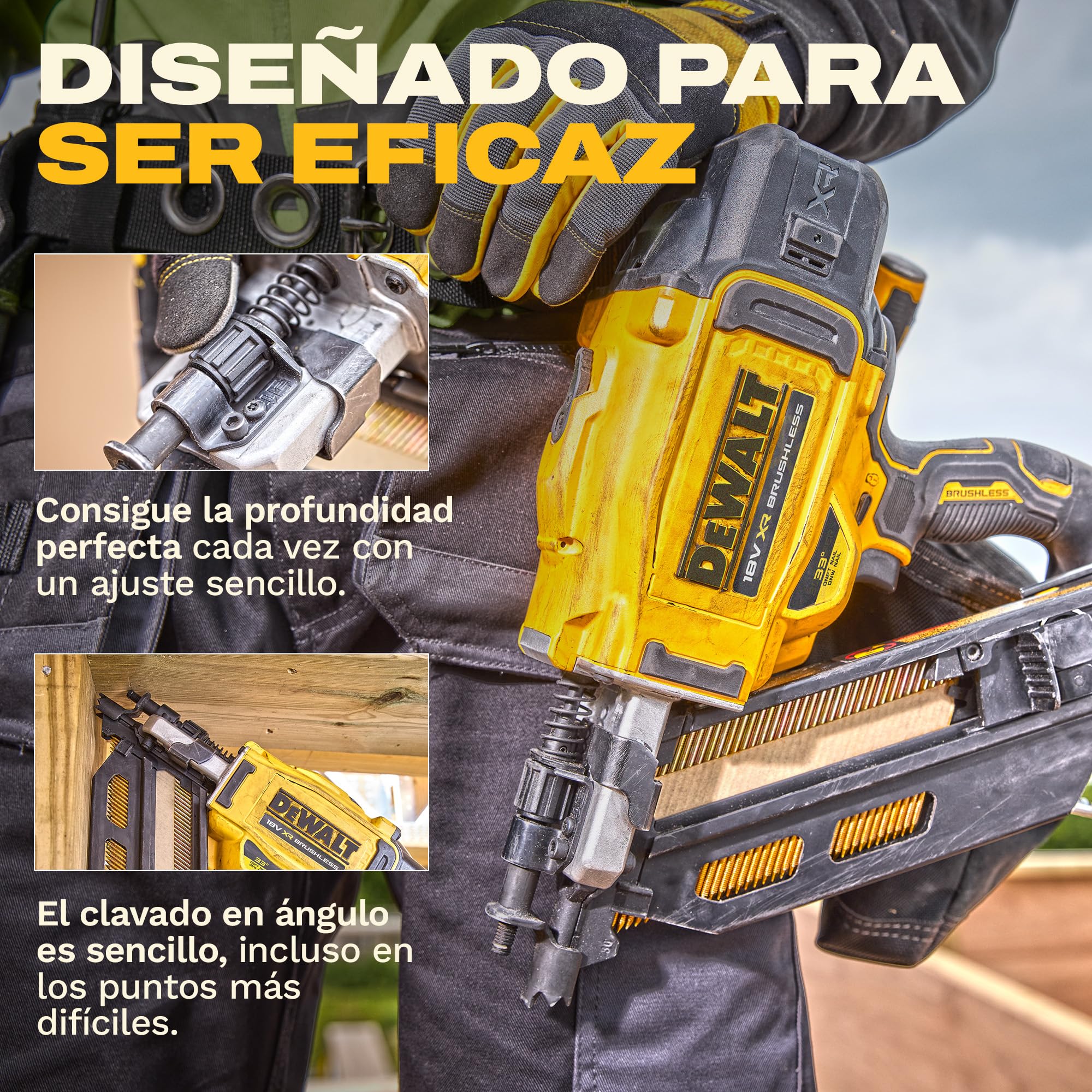 DEWALT 18V XR Clavadora de Estructuras Brushless de Nueva Generación, Solo herramienta, DCN950N-XJ