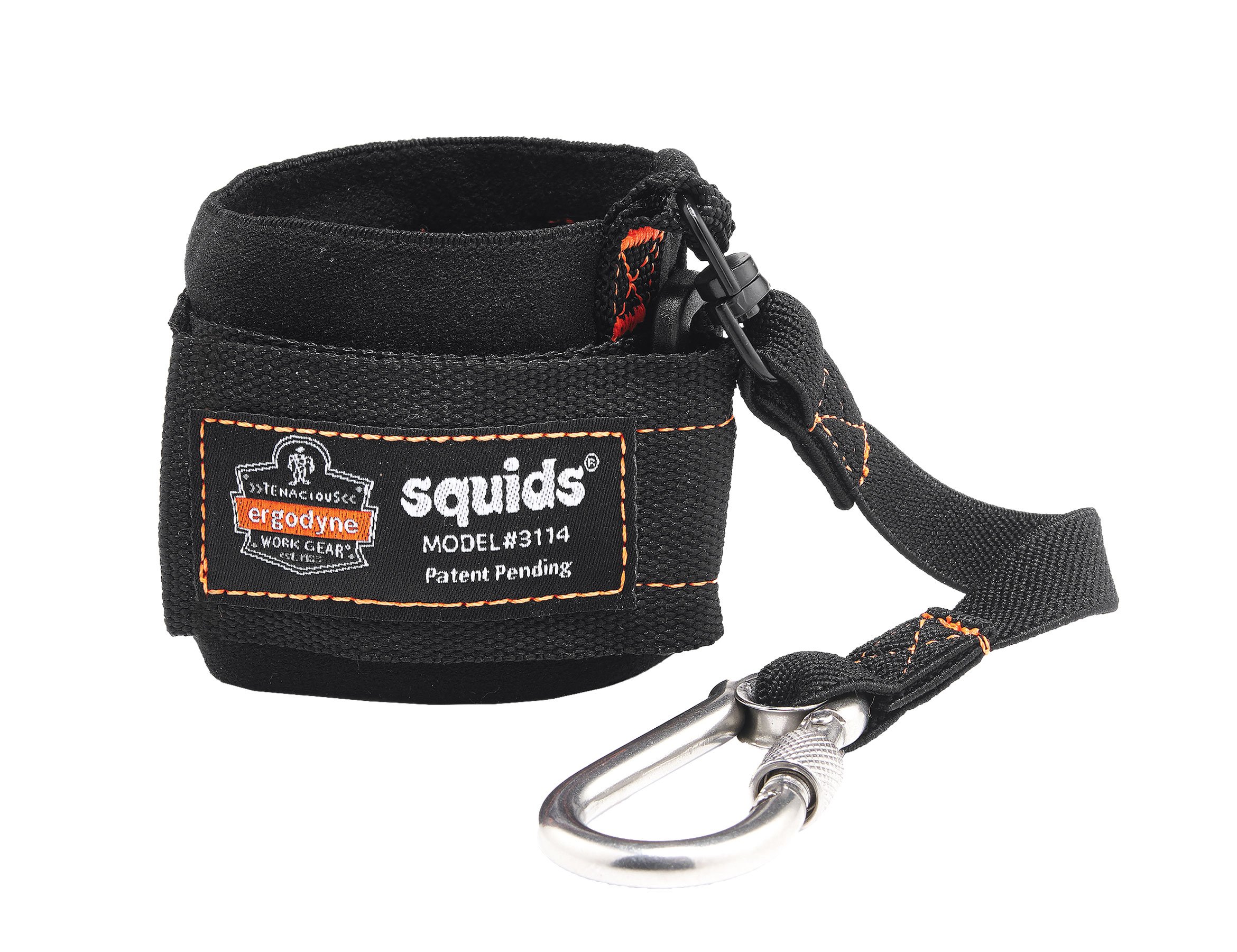ErgodyneSquids 3114 Pull-On Wrist Tool Lanyard with Stainless Steel Carabiner Connection, 3 Pounds,Black, One Size