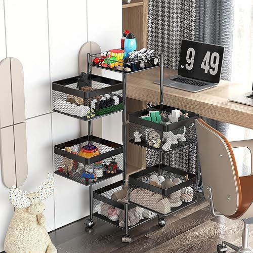 Vista 22 de Estante giratorio de almacenamiento de cocina, carrito de cesta de frutas y verduras, estante de baño, organizador de cocina y estante