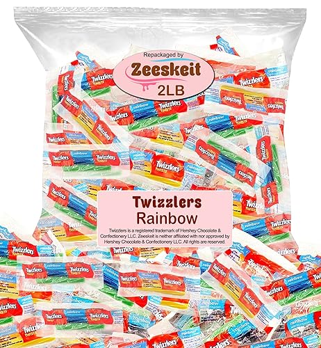 ZEESKEIT Twizzlers Twists - Caramelos con sabor a fruta arcoíris reenvasados, 2 libras envueltas individualmente, dulces triples trenzados y