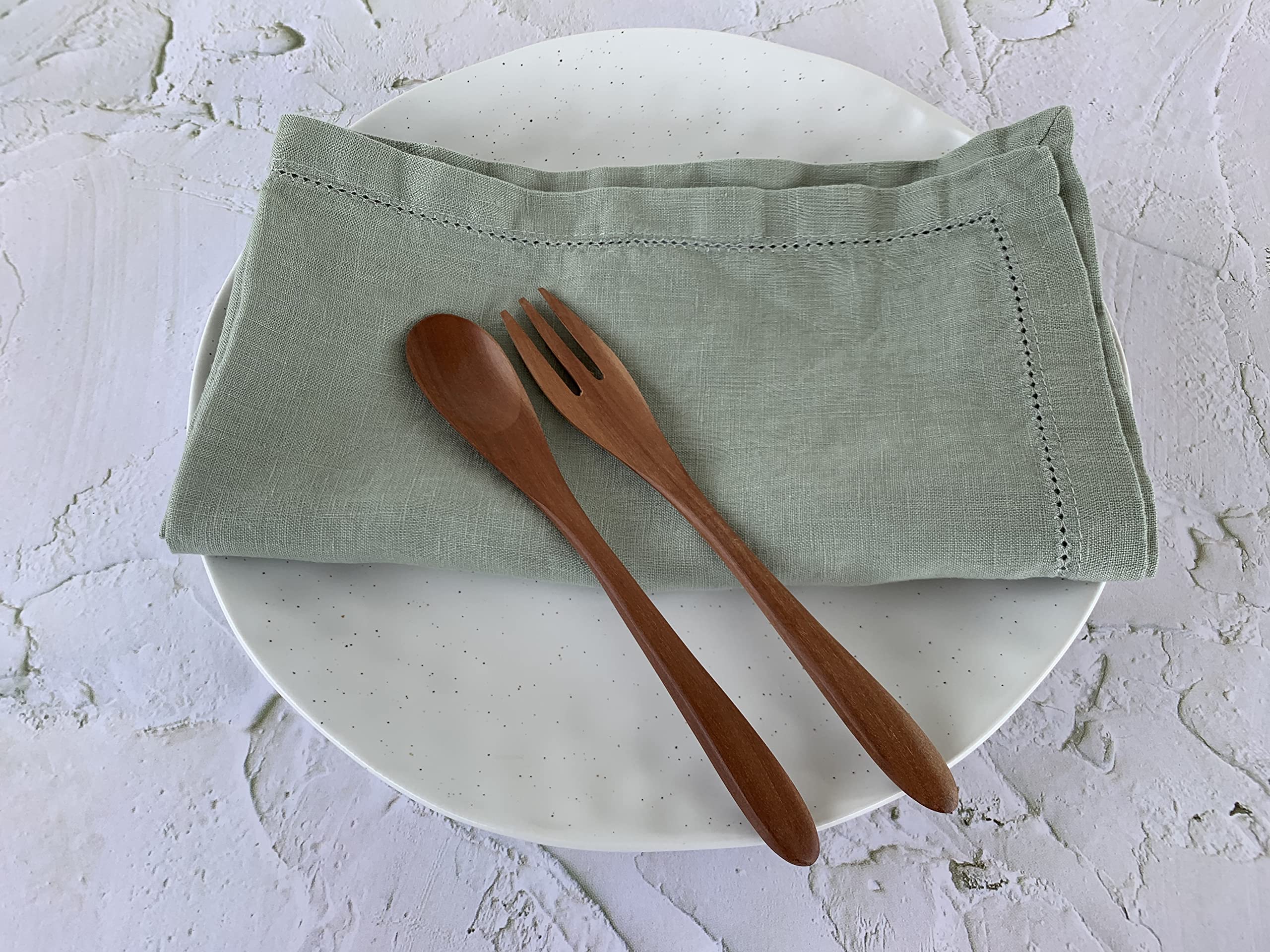 Hemstitched Linen Napkins - 50 cm x 50 cm - Stonewashed Pure Linen Cloth Napkins with Mitered Corners - Set of 4 (Soft Sage Green) - Image 2