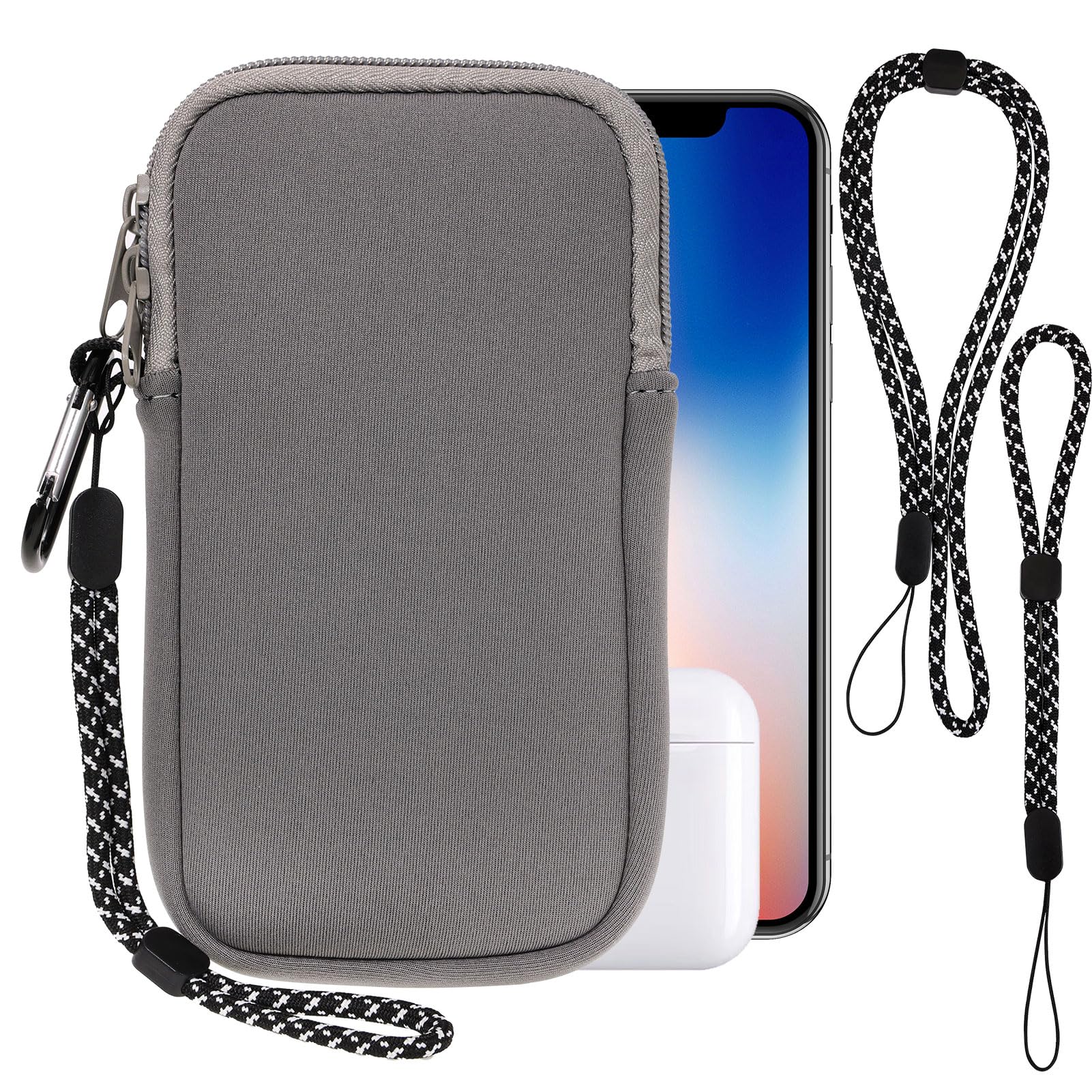 Pwsap Phone Sock, Universal Shock & Impact Resistant Neoprene Pouch with Carabiner and Lanyard Strap Sleeve Case for Hiking & Travelling Phone Bag