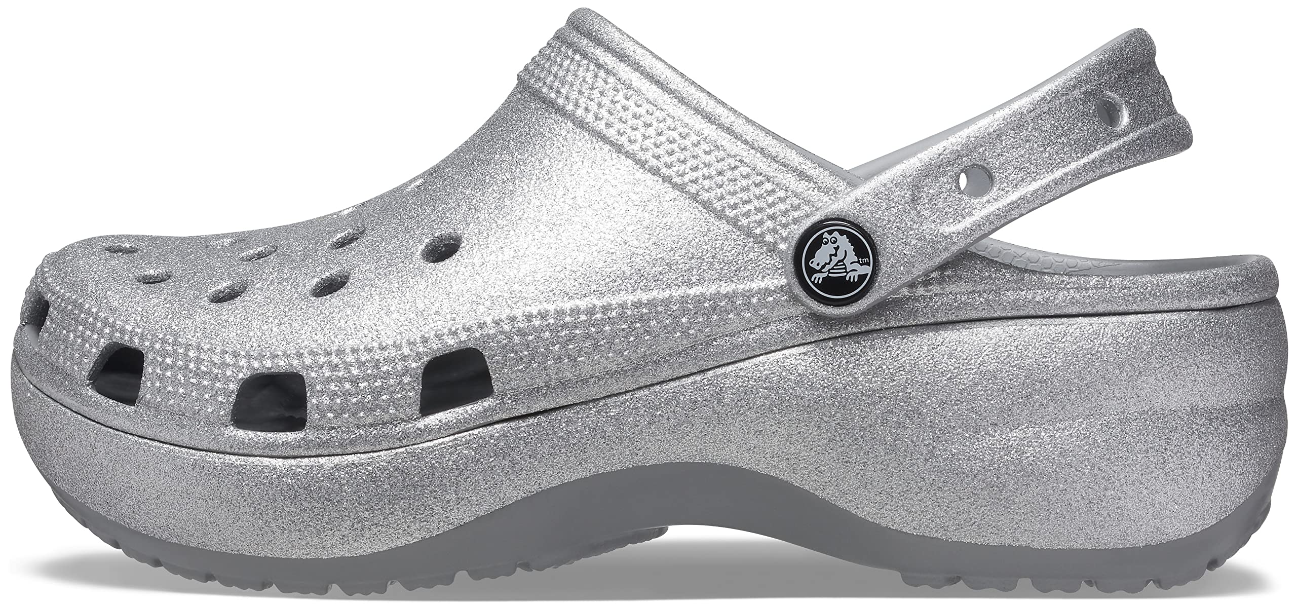 Crocs Classic Platform Clogs for Women, Glitter and Embellished Platforms, Silver, 10