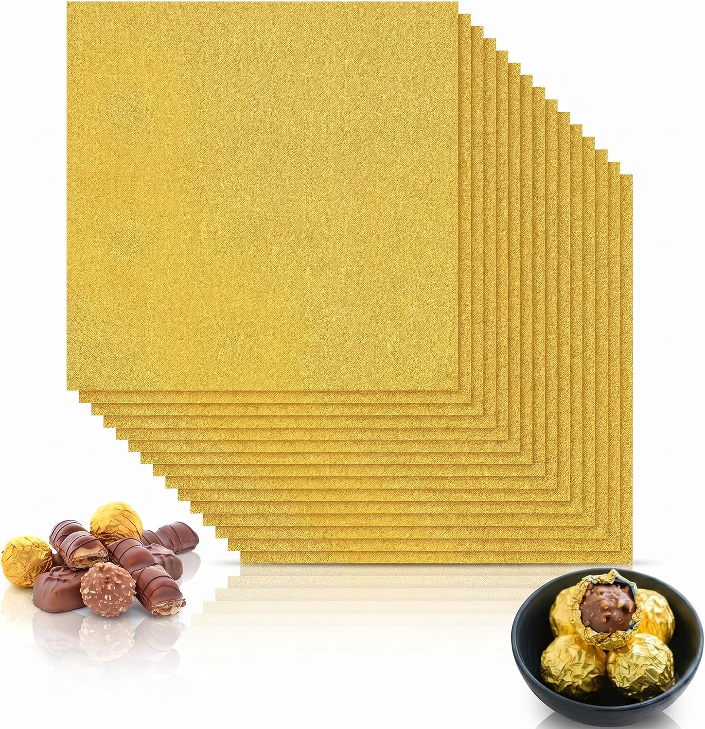 balacoo Gold Foil Candy Wrappers 500 pcs Aluminum Foil Paper Sheets 3.14 X 3.14 Chocolate Packaging Confectionery Baking Party Favors Wedding Birthday Baby Shower