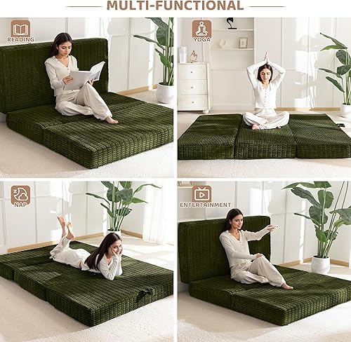 Miniatura 4 de BYBYME Colchón plegable de espuma viscoelástica, cubrecolchón plegable de gel de 6 pulgadas, almohadilla plegable suave para cama de invitados para