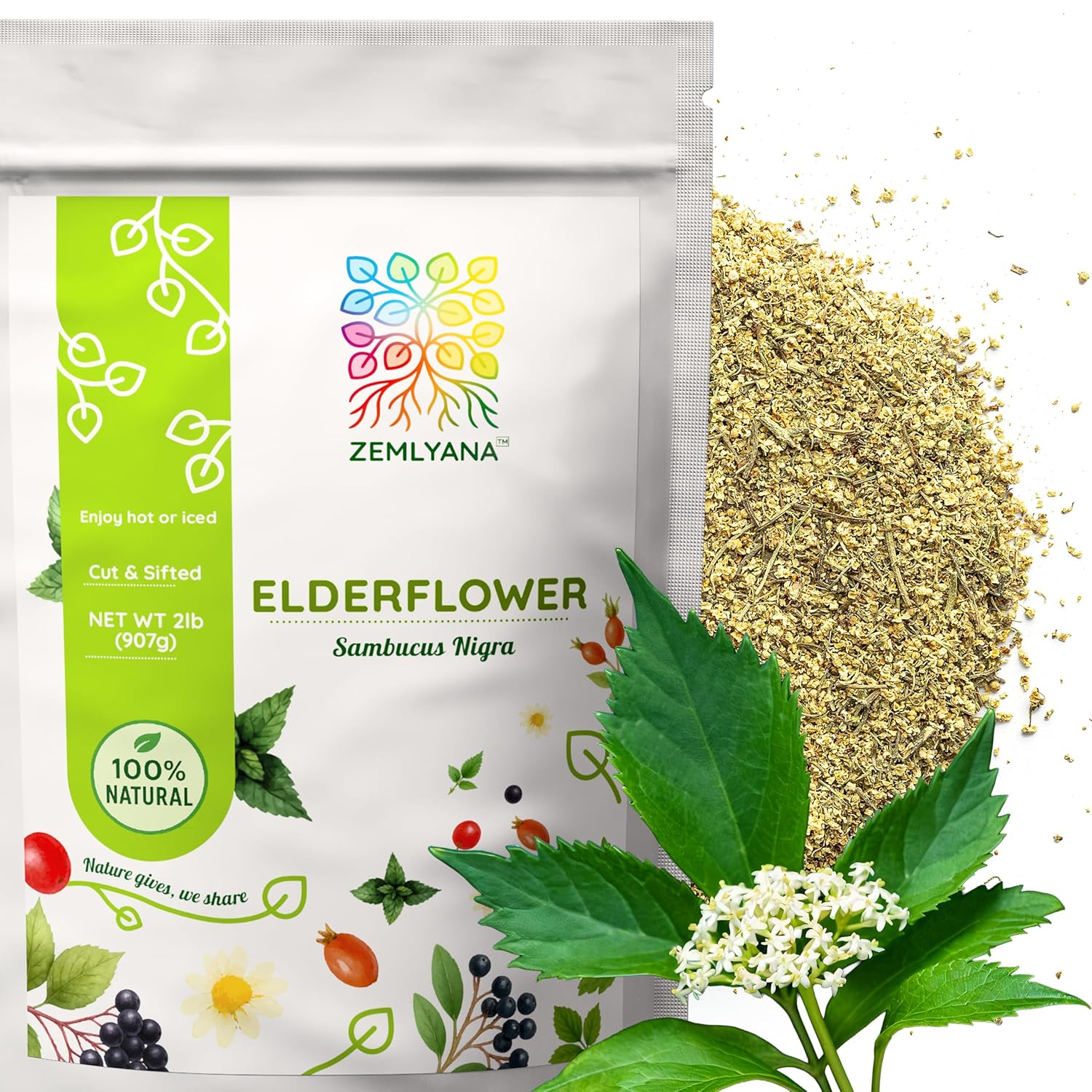 Dried Elderflower Tea - Natural Elder Flowers Herbs Loose Leaf - Wildcrafted Elder Flower Herb Cut & Sifted Bulk, 2 lb (32 oz)