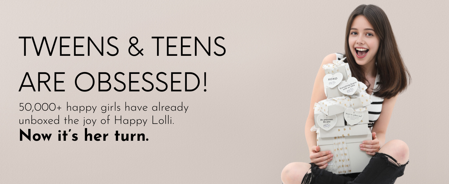 HAPPY LOLLI LolliBox Birthday Gift Set for Tween & Teen Girls Ages 8–15, Ready to Gift, 8 Individually Wrapped Gifts
