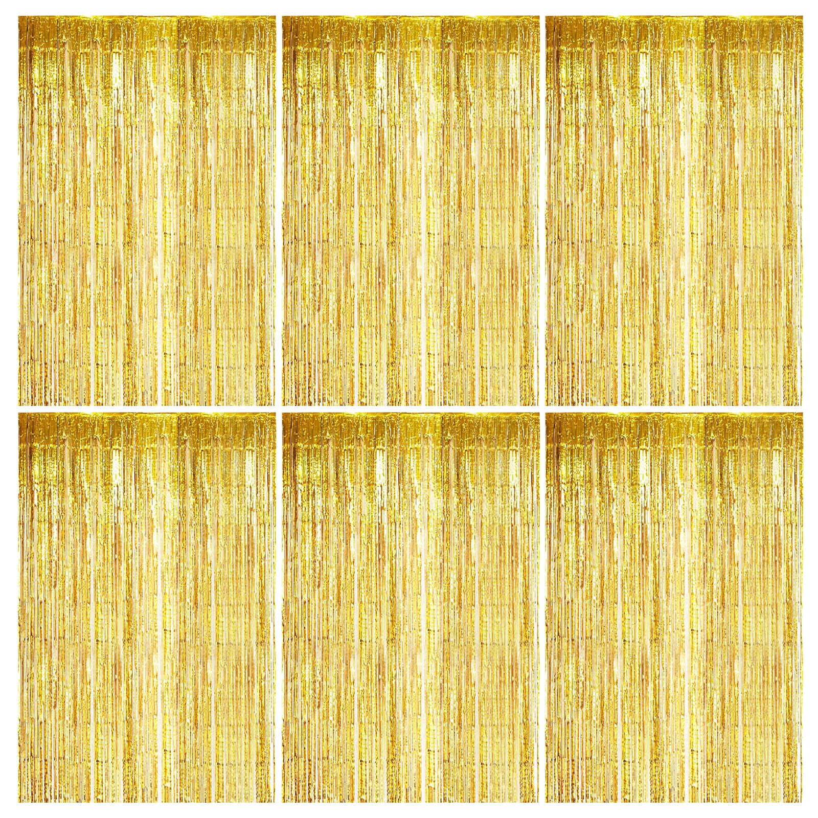 6pcs Gold Foil Curtain, 3.2ft x 6.5ft Gold Tinsel Curtains, Tinsel Foil Fringe Curtains, Glitter Party Curtain, Metallic Tinsel Streamers Backdrop For Party Birthday Holiday Backdrop Decoration