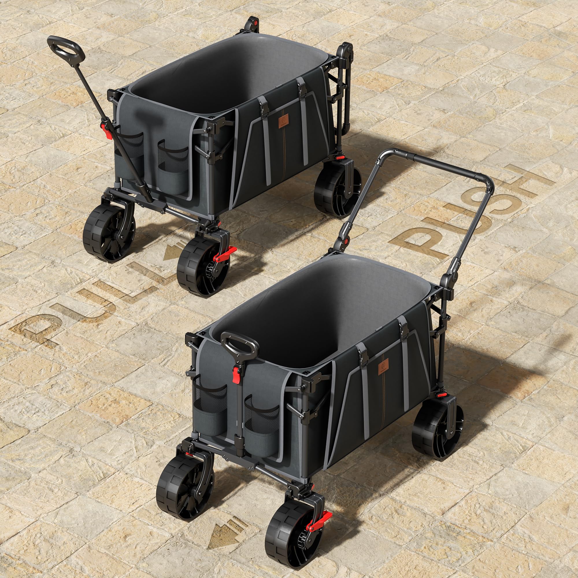 EVER ADVANCED Carrello XXL pieghevole da 225 l fino a 150 kg con freno, carrello scorrevole e tirato, pieghevole, 20 x 8 cm, ruote di larghezza per campeggio, spiaggia, shopping animali