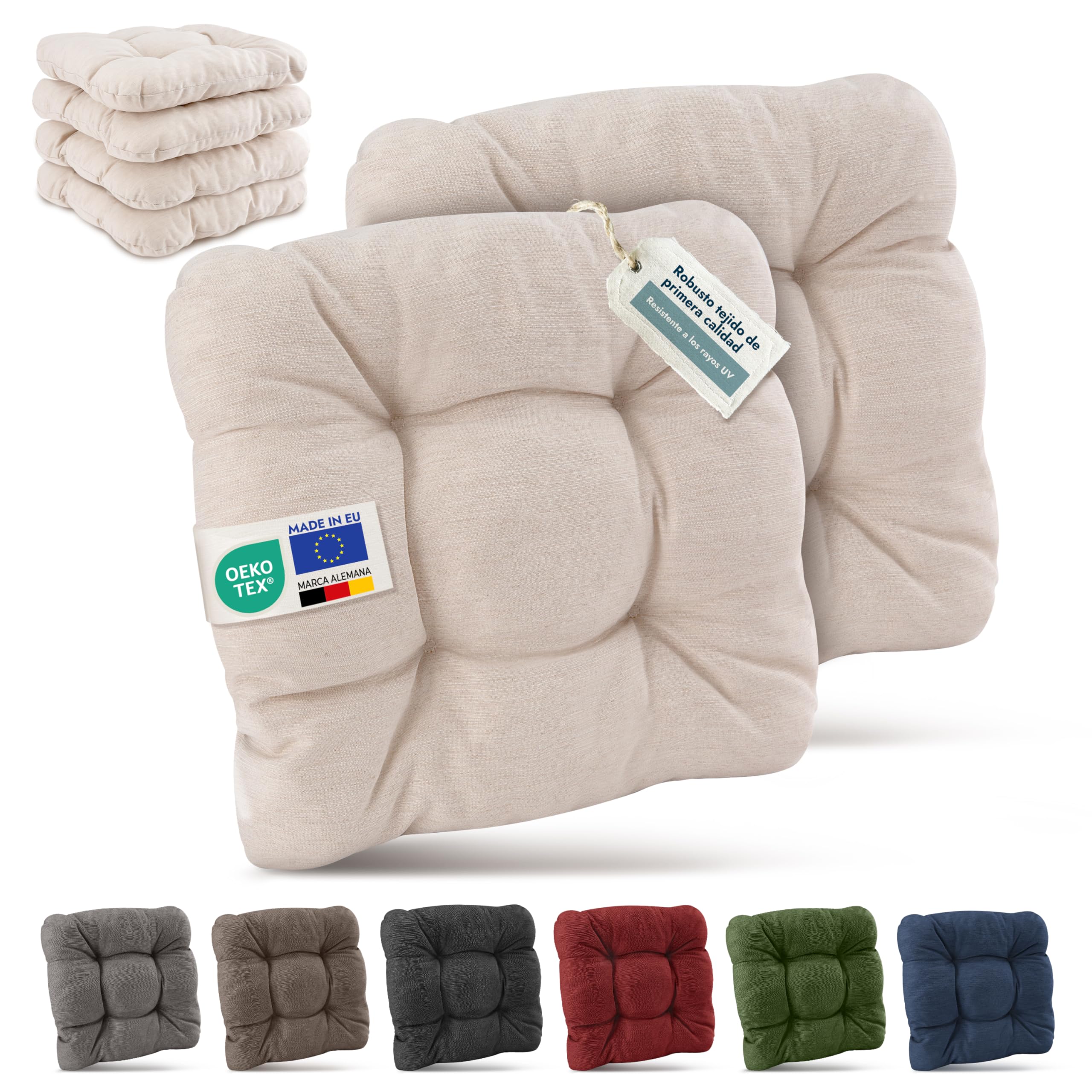 Beautissu 6X Cojines de Silla Premium para Interior y Exterior, Made in EU