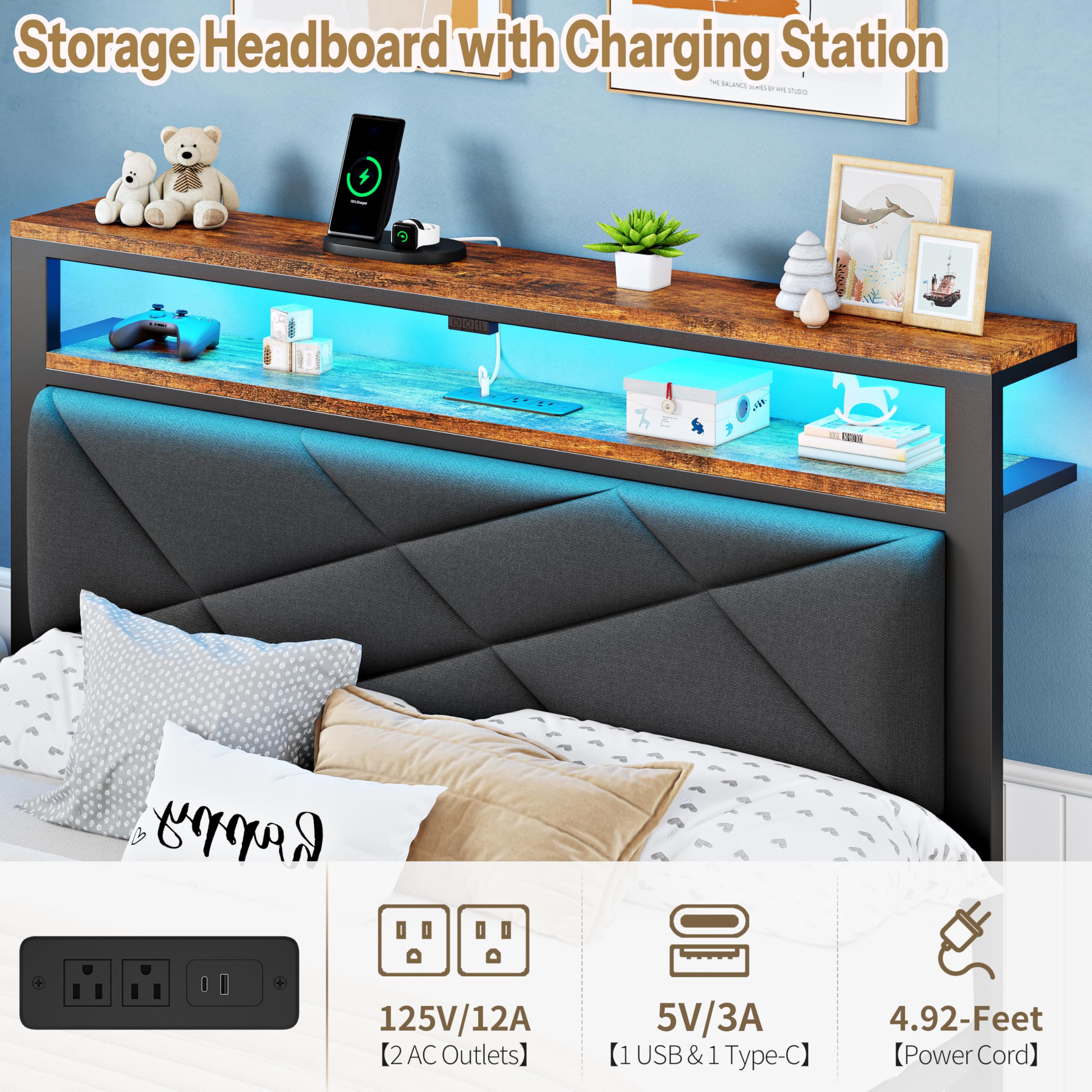 Amazon.co.jp: ChicZhiNest フルベッドフレーム 充電ステーション付き