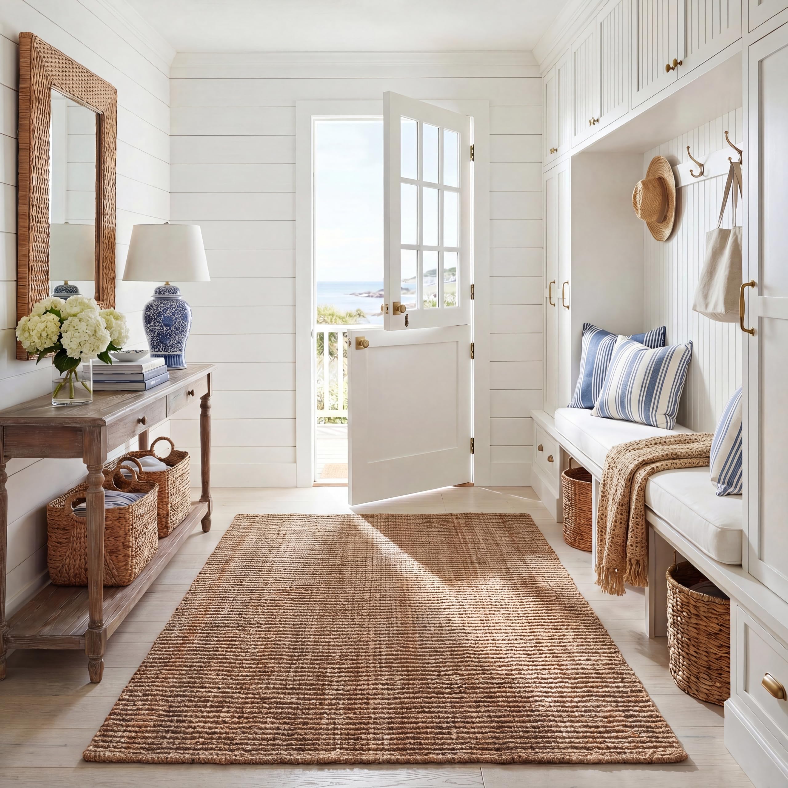 Natural Fiber Area Rug 6x9, Jute Knotted Natural NF447A
