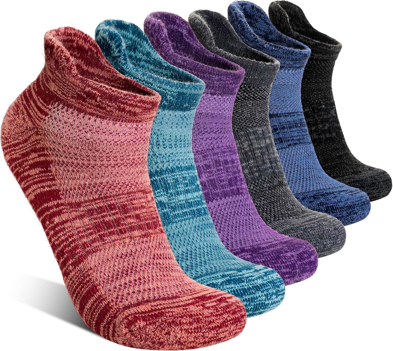 Merino Wool Ankle Socks Running Half Cushioned Men Women Hiking Thick No Show Socks 6 Pairs