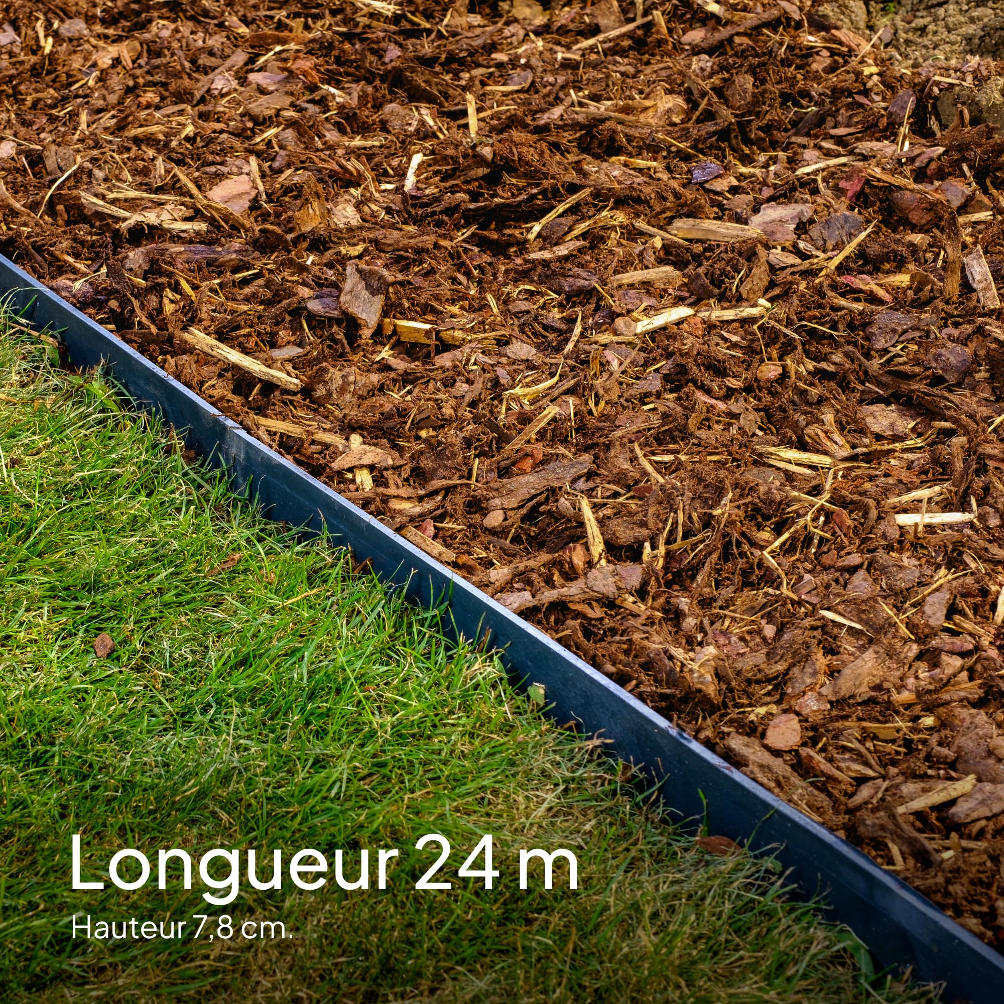 Bordure de Jardin en Plastique 24 mètres avec 100 Piquets d'ancrage - Bordurette de Pelouse Flexible, Utilisation Facile - 24 Bordures de Gazon (Largeur 1 m, Hauteur 78 mm)