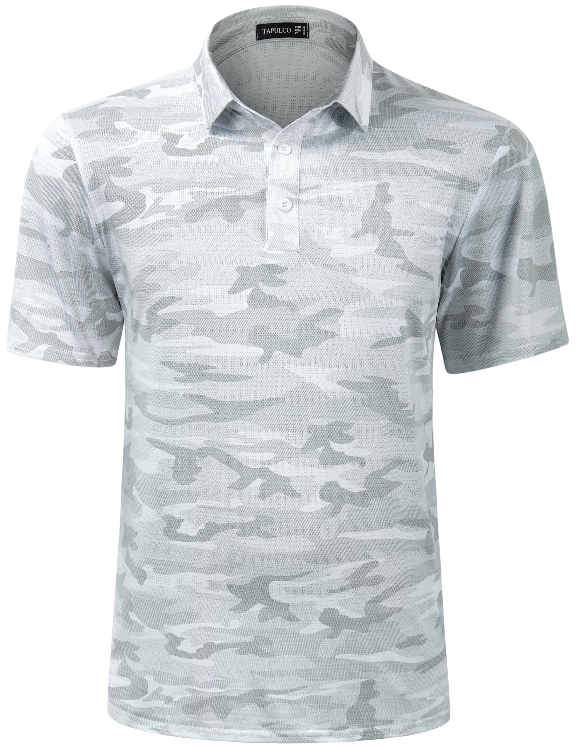 TAPULCOMens Quick Dry Polo Shirts Camouflage Pattern Performance Athletic Lightweight Breathable Casual Golf Tshirts