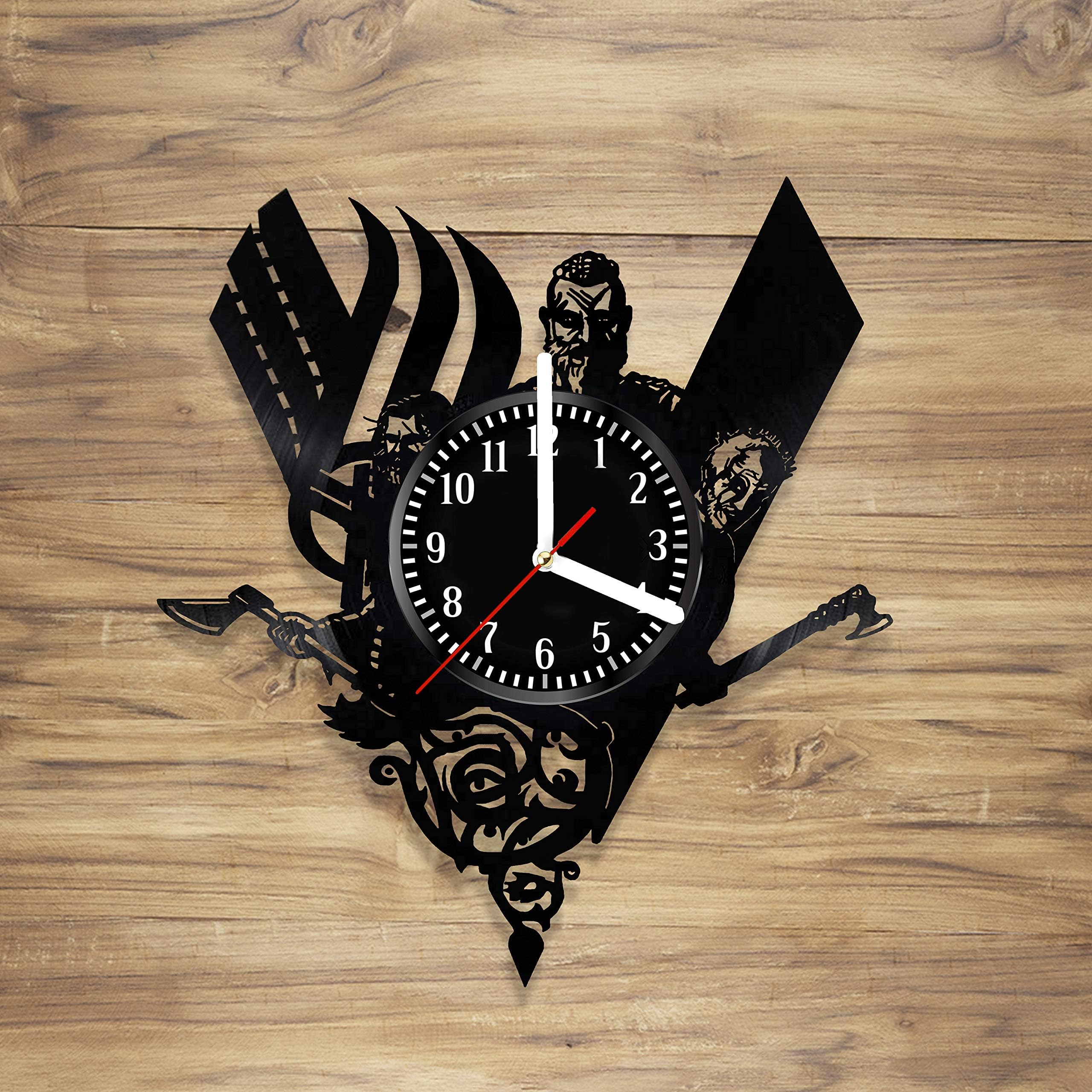 Viking Vinyl Wall Clock Ragnar Lothbrok Vikings Scandinavia Norse Vegvisir Compass Art Decorate Home Unique Gift idea for Him Her (12 inches) (One Pack)