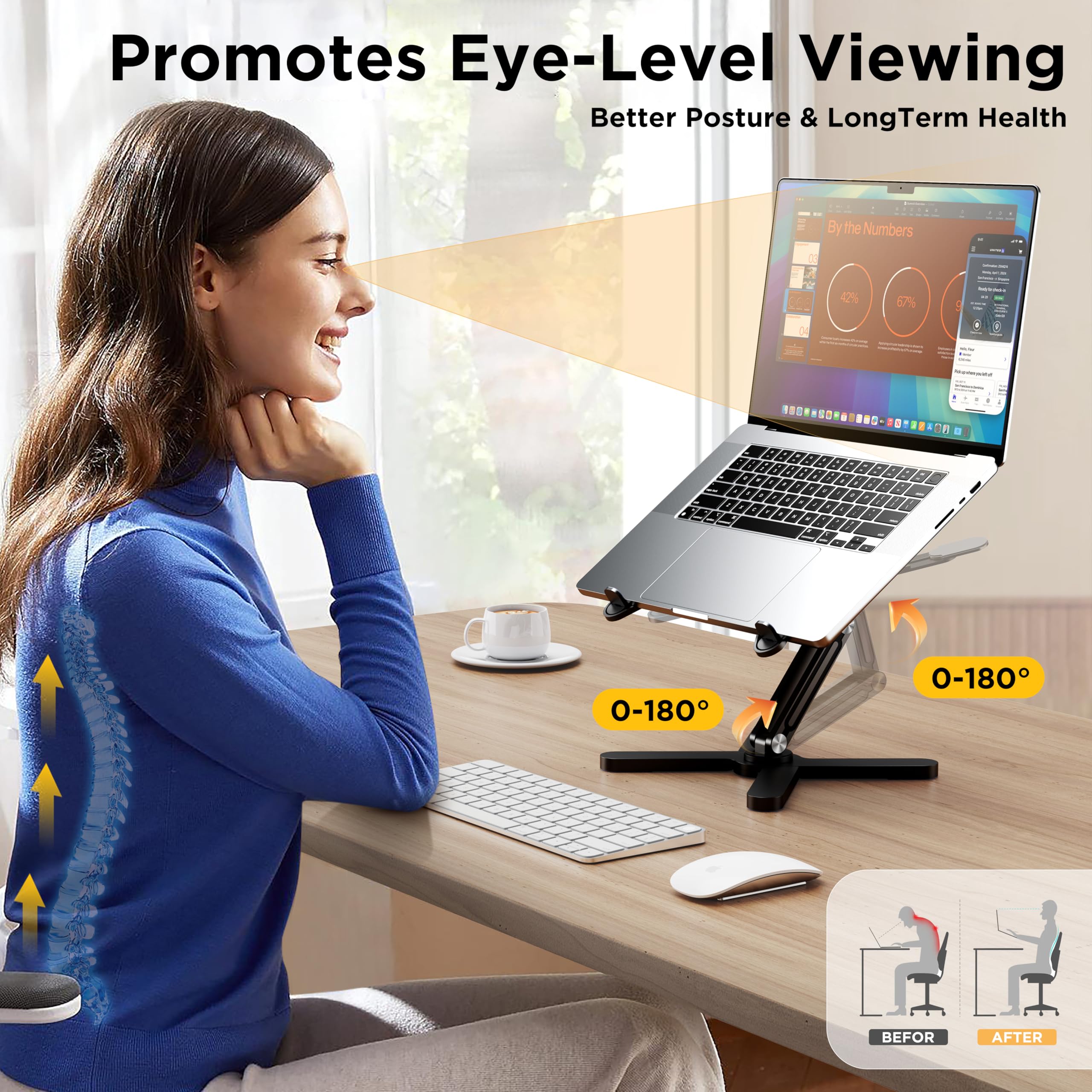 FoldWise X Supporto per Laptop da Scrivania - 100% Alluminio, Base Rotante a 360°, Pieghevole, Altezza & Angoli Regolabili - Riser Robusto & Portatile per MacBook e Laptop da 11-18''