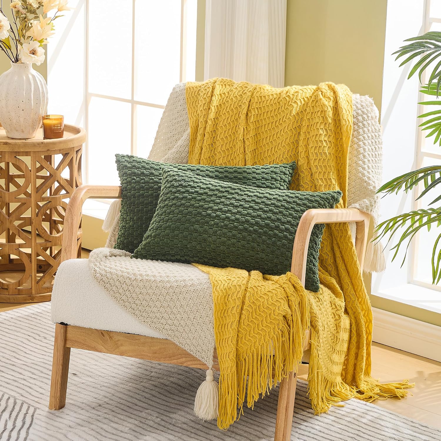 GAWAMAY Decorative Corduroy Throw Pillow Covers 12x20 Dark Green 2 Pack image 3