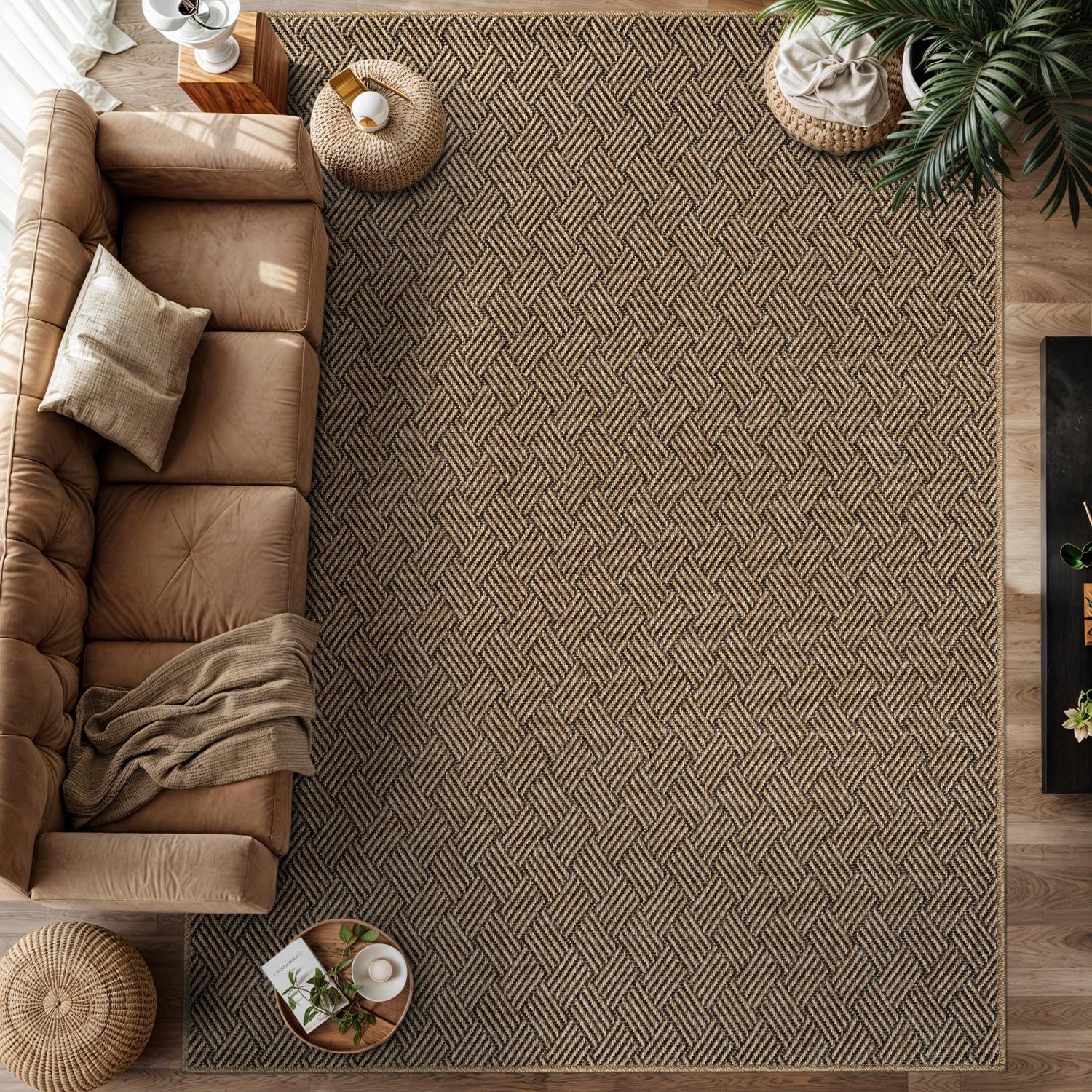 Luul Home Easy Jute Rugs 8x10 Herringbone Natural Color Living Room Indoor Outdoor Area Rug for Patio and Kitchen Rug High Traffic Washable Easy to