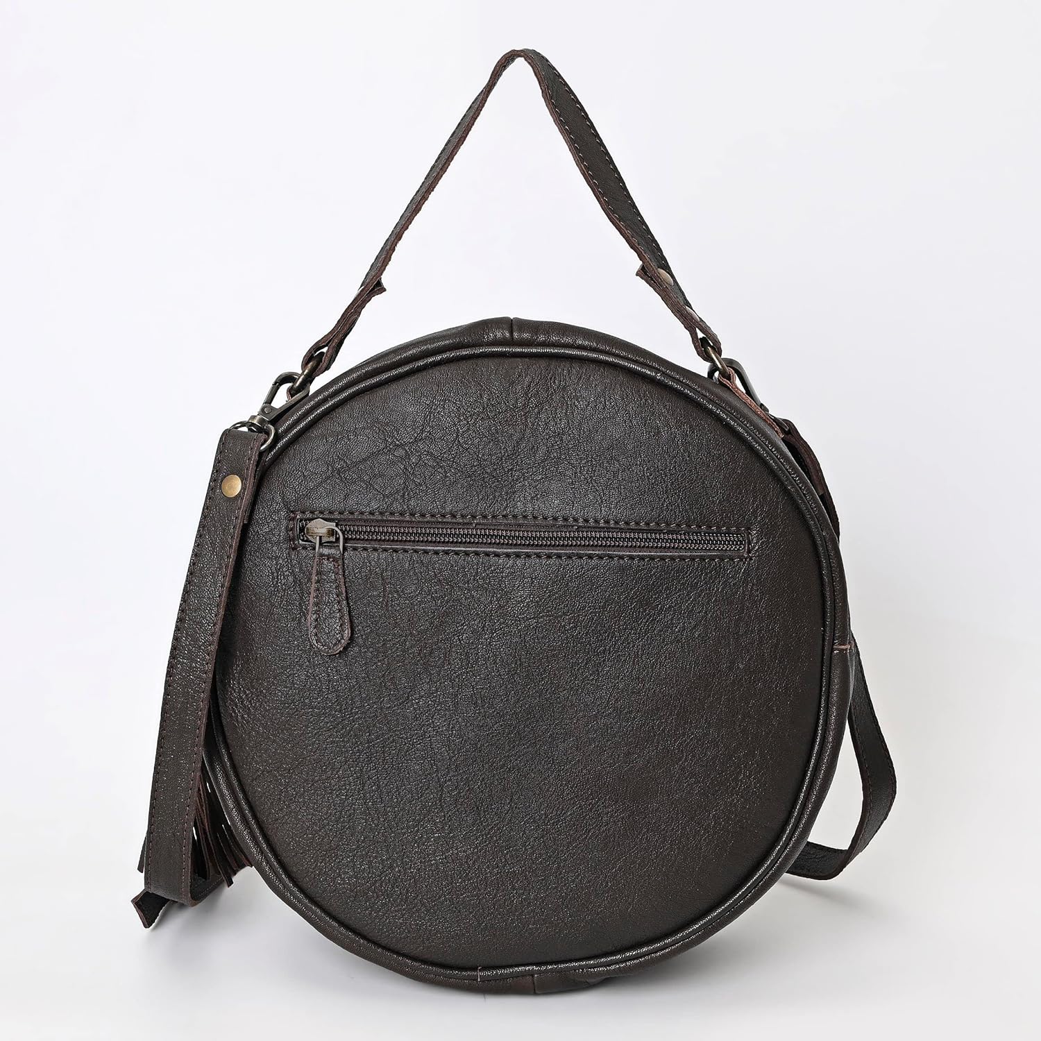 Merbaa western Handtooled Cowhide Hairon Canteen Crossbody bag with Adjustable Detachable Leather Strap,Antique dye finish