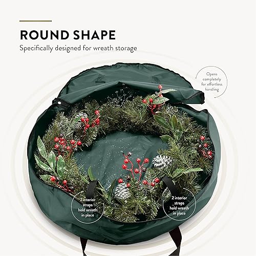 Vista 11 de Paquete de 2 bolsas de almacenamiento para corona, 61 cm - Coronas artificiales, asas duraderas, doble cremallera y ranura para tarjetas, contenedor