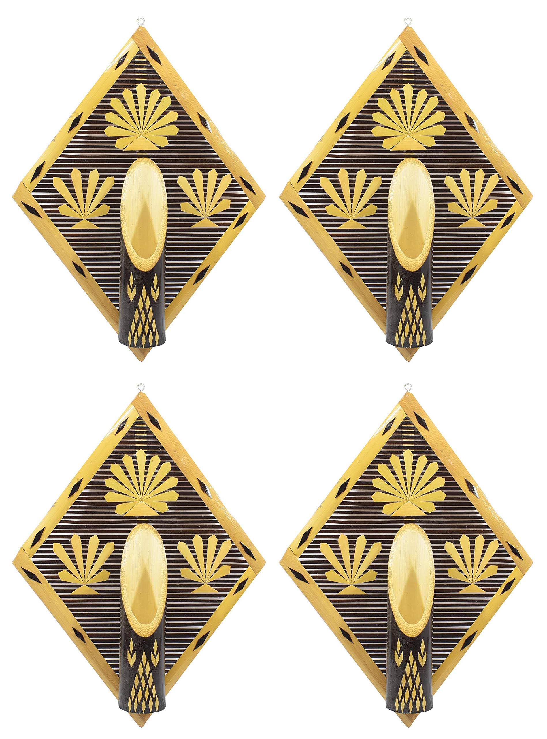 Natural Bamboo Wall Hanging Flower Vases, 13 Inch, Set of 4