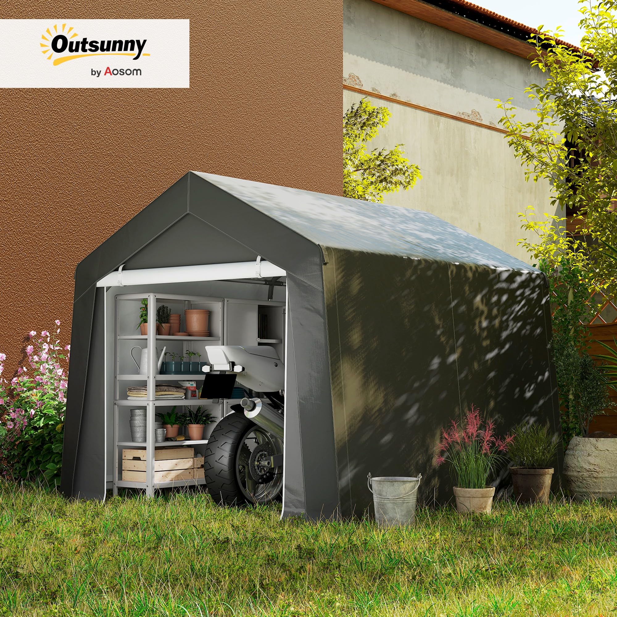 Outsunny Garagenzelt 3x3 m Wasserdicht Gerätezelt mit Rolltür Belüftungsfenster Verlängerte Kanten, UV-beständig Lagerzelt, Carport Zeltgarage Unterstand für Auto SUV Gartengeräte, Motorrad