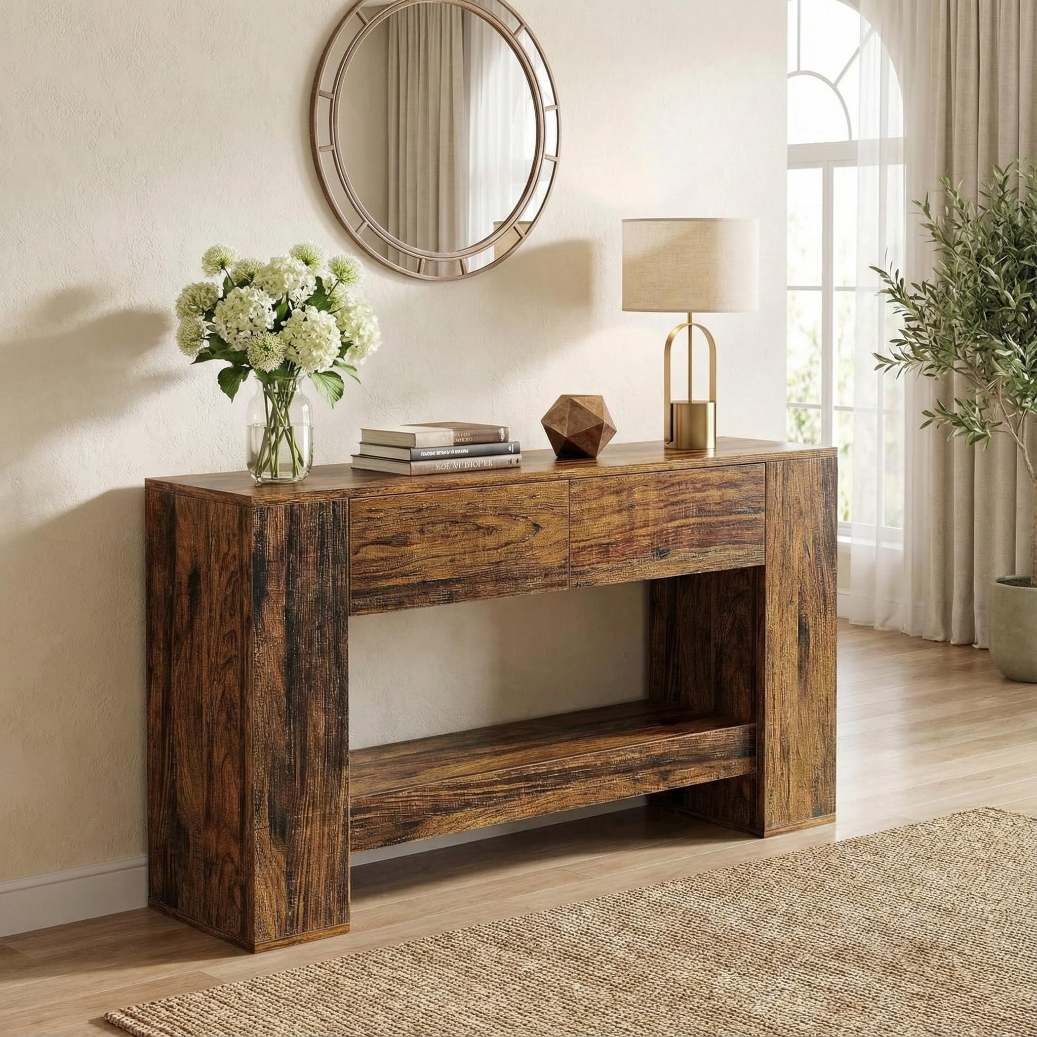 Lailang 140cm Mesa de Entrada, Mueble Recibidor Madera, Consola Estrecha, Aparador Entrada, Muebles Rusticos, 140 x 30 x 85 cm, Rustic Brown