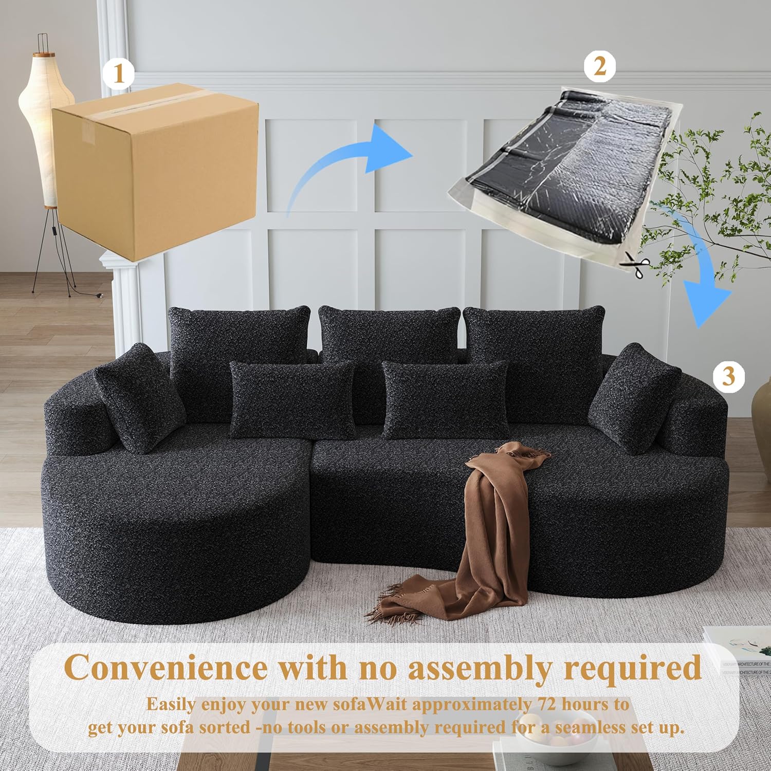105-Inch Oversized Chenille Modern Sectional Sofa, 4-Seater Extra Deep & Wide Seat Curved Cloud Couch with 7 Pillows, Free Combination Sofa Couch for Living Room,Bedroom