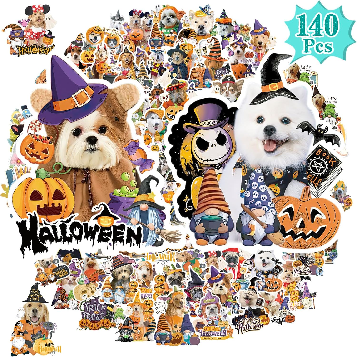 Halloween Dog Stickers for Kids-140 Pcs Cute Vinyl Halloween Stickers for Water Bottles, Perfect Halloween, Fall, and Puppy Stickers Gifts for Boys and Girls