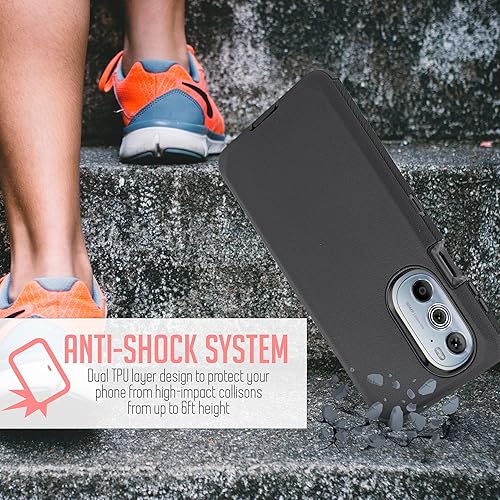 Miniatura 3 de Funda diseñada para Motorola Moto G 5G (lanzada en 2022) con protector de pantalla integrado, soporte giratorio para soporte para cinturón (negro)