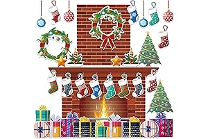 4ft Vintage Fireplace Shaped Bulletin Board Set for Christmas Decoration & Stocking Holder