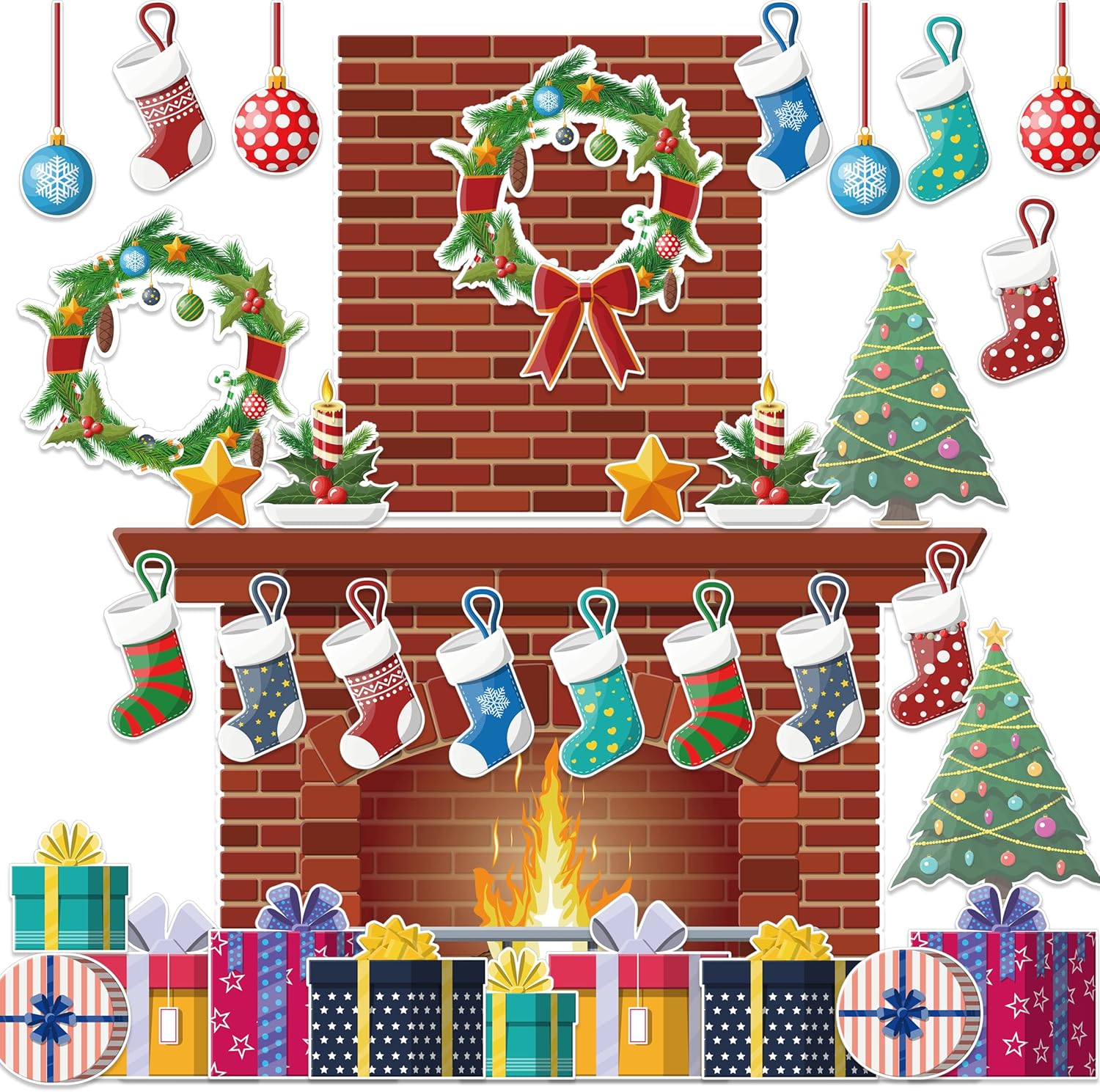 4Ft Christmas Fireplace Bulletin Board Set Christmas