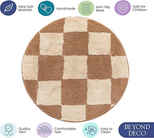 Miniatura 5 de Alfombra a cuadros de 35 pulgadas, copetuda hecha a mano, esponjosa, moderna, estética, decoración del hogar, perfecta para sala de estar,