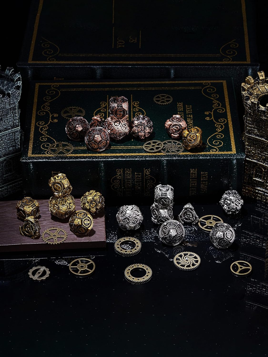 Metal Dice Set D&D, 7-Die DND Dice Metal Gear Dice with Gift Bag for Role Playing Games(Antique Copper)
