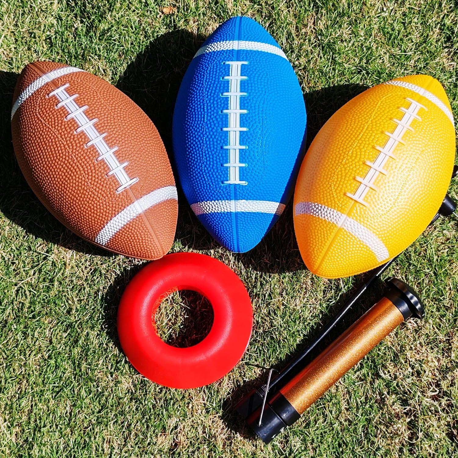 12 Pack 8.3" Inflatable Footballs with 2 Pumps and 2 Kicking Tees,Rubber Footballs for Kids,Junior Footballs,Soft Kids Football,Playground Balls,Small Toddler and Mini Footballs for Kids