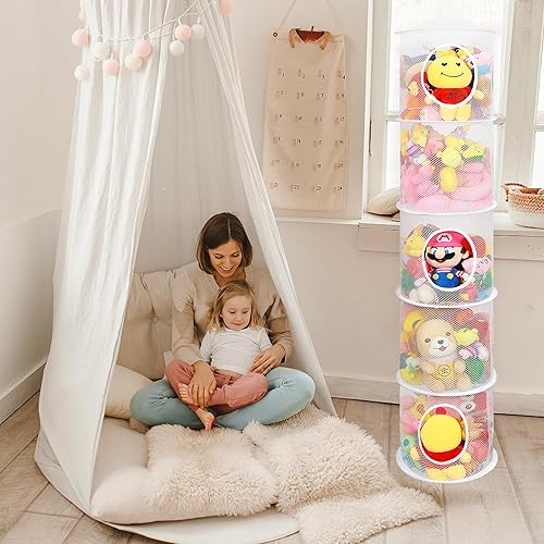 Miniatura 4 de coastal rose Organizador de bolsas de malla colgante para ahorrar espacio, organizador plegable de almacenamiento de animales de peluche, 5