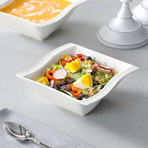 Miniatura 8 de MALACASA Juego de platos y cuencos, 12 piezas de vajilla blanco marfil para 4, juego de platos de porcelana con platos llanos, platos de postre y