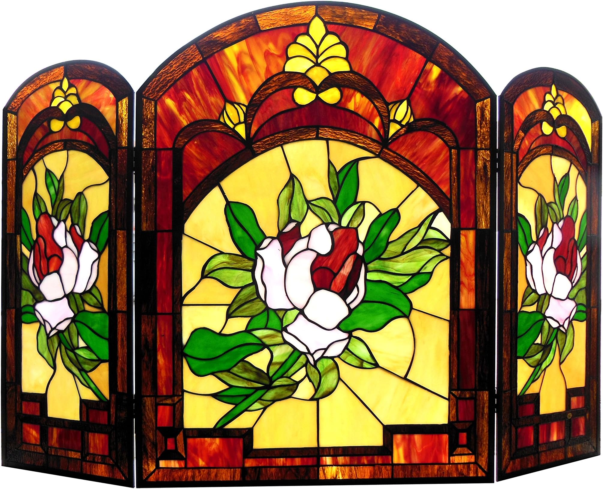 Chloe Lighting CH1F629RF42-GFS Floral Design Folding 42" Wide Iggy Tiffany-Glass Fireplace Screen (3 Pieces), One Size