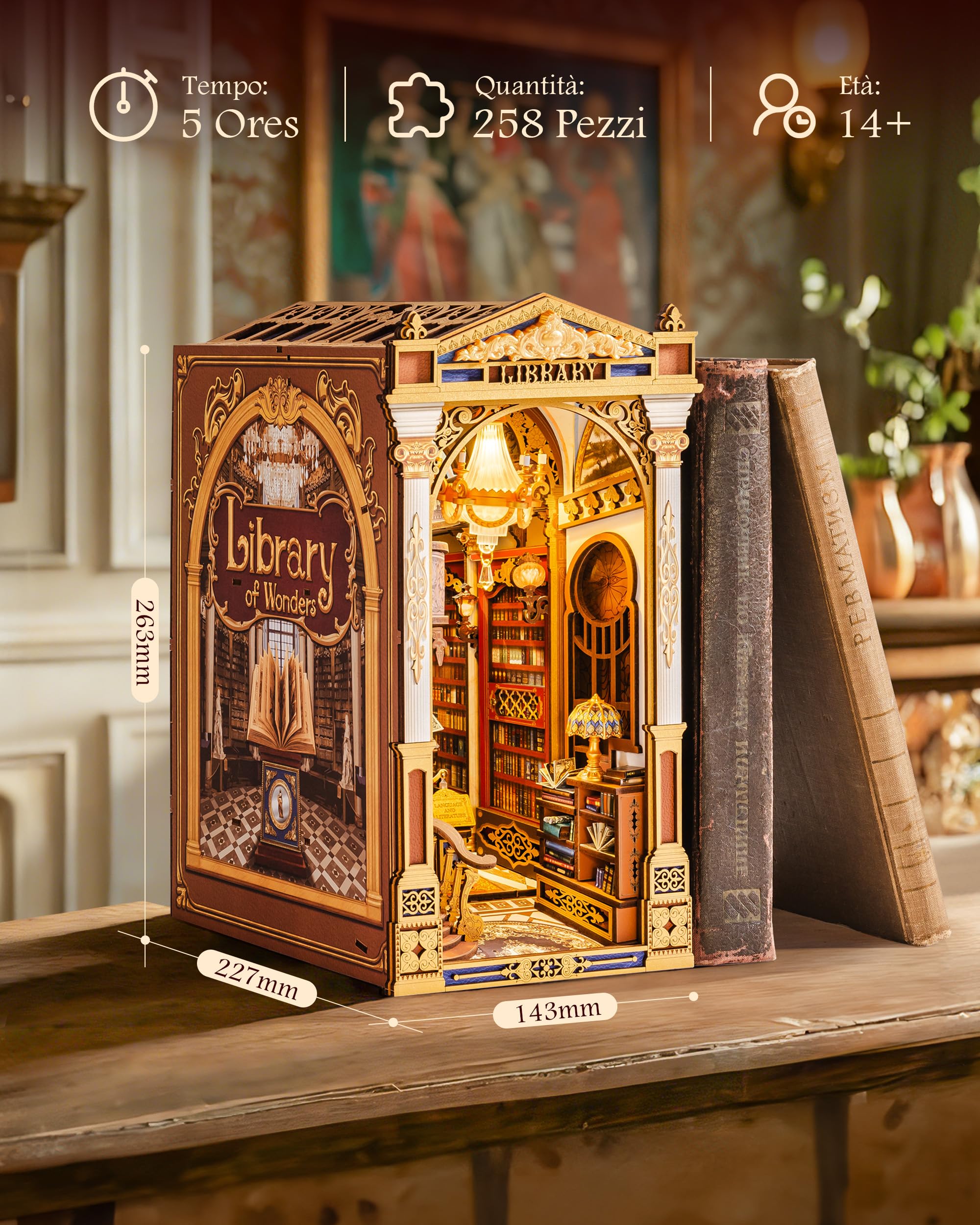 Rolife Book Nook Kit Miniature da Costruire DIY Booknook Libreria Delle Meraviglie 3d Puzzle Legno con Luci Decorazione Libreria Casa Modellismo da Costruire Adulti Diorama Modellismo