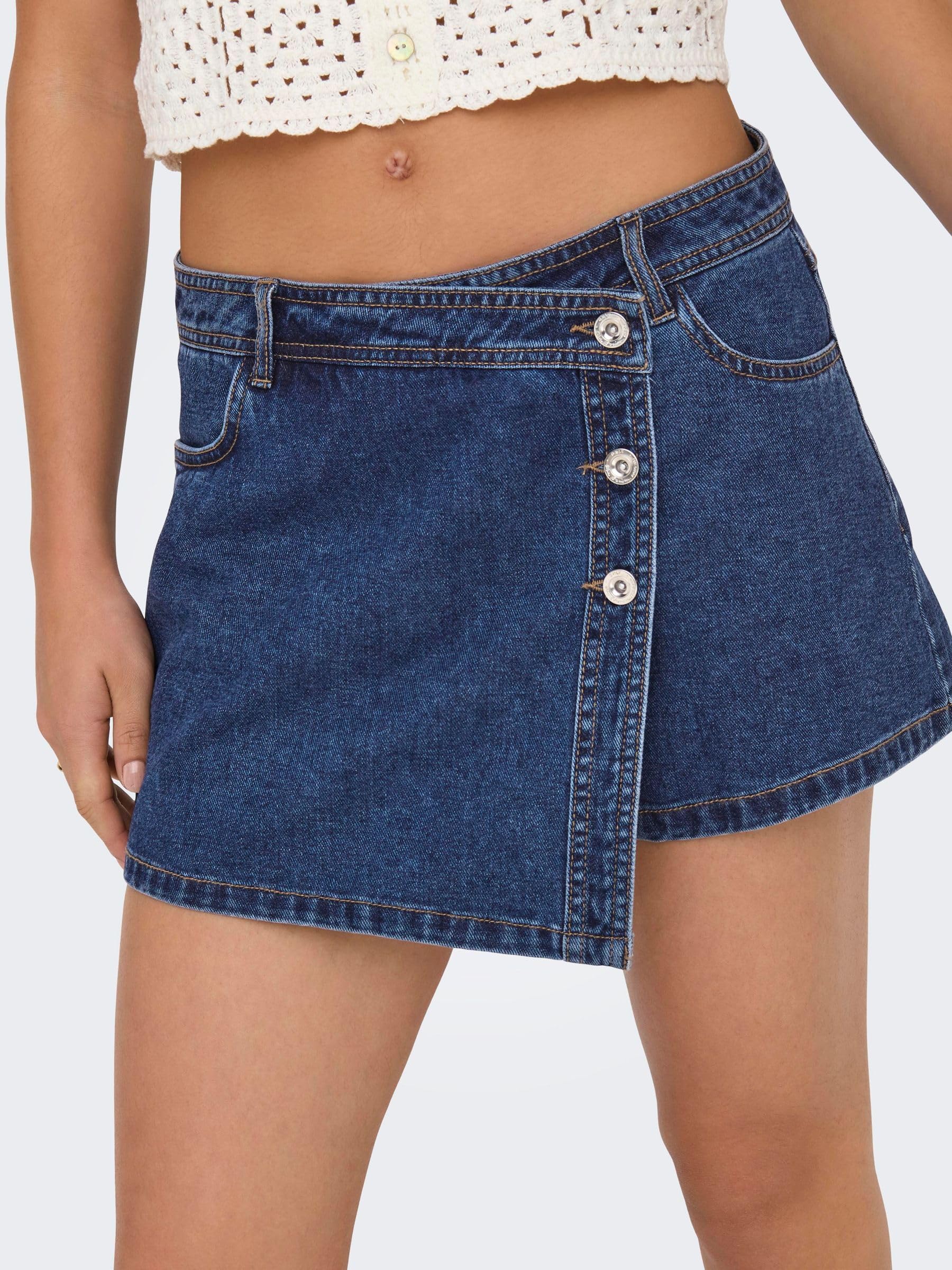 ONLY Mujer Modernos Shorts Estilo Minifalda Botonadura Falda Pantalón Vaquera Bolsillos