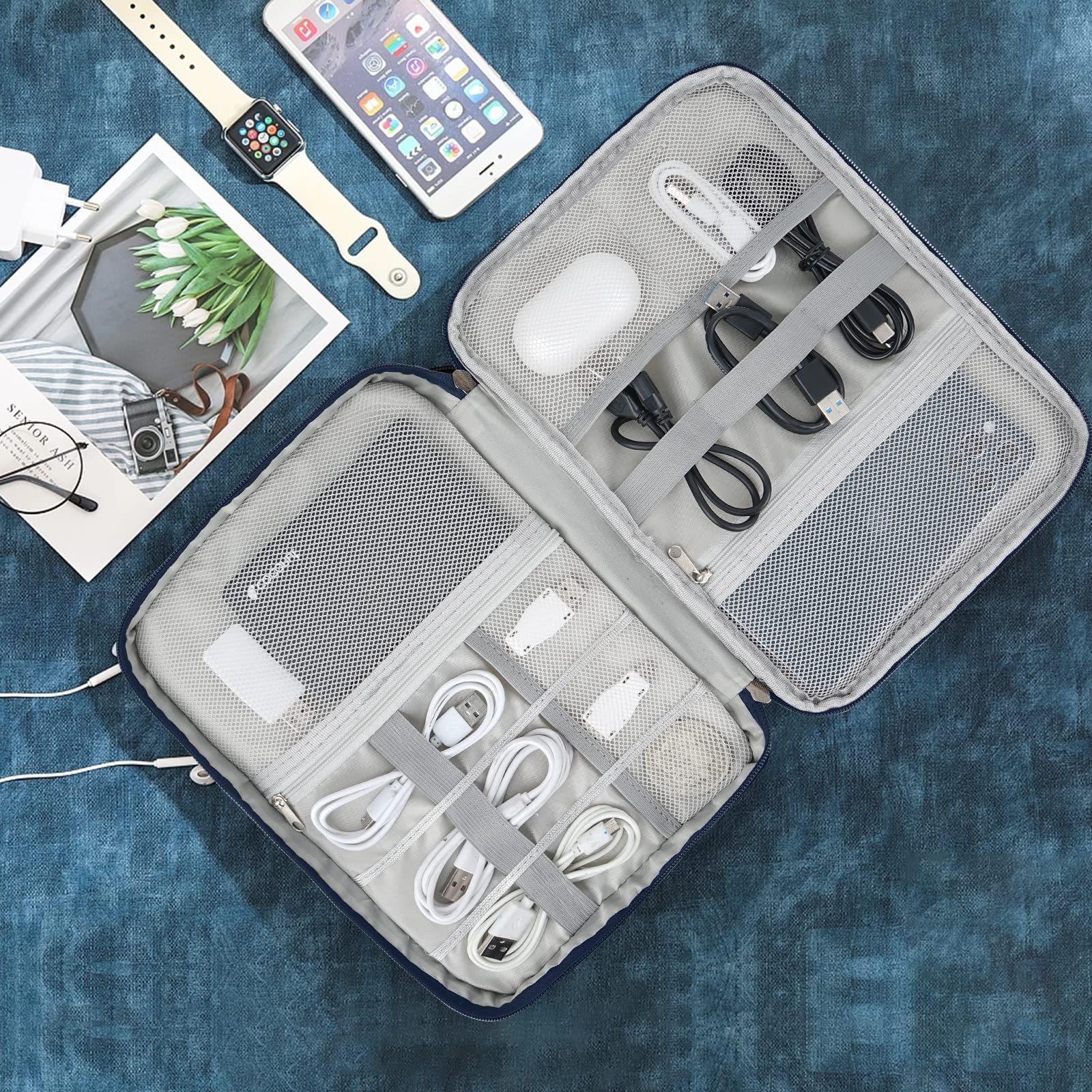 Borsa Accessori Elettronici, Elettronica Viaggio Borsa Custodia Cavi Organizzatore per Caricatore Portatile, Chiavetta USB, Auricolare, Scheda SD,Power Bank, Hard Disk, 1 CONFEZIONE