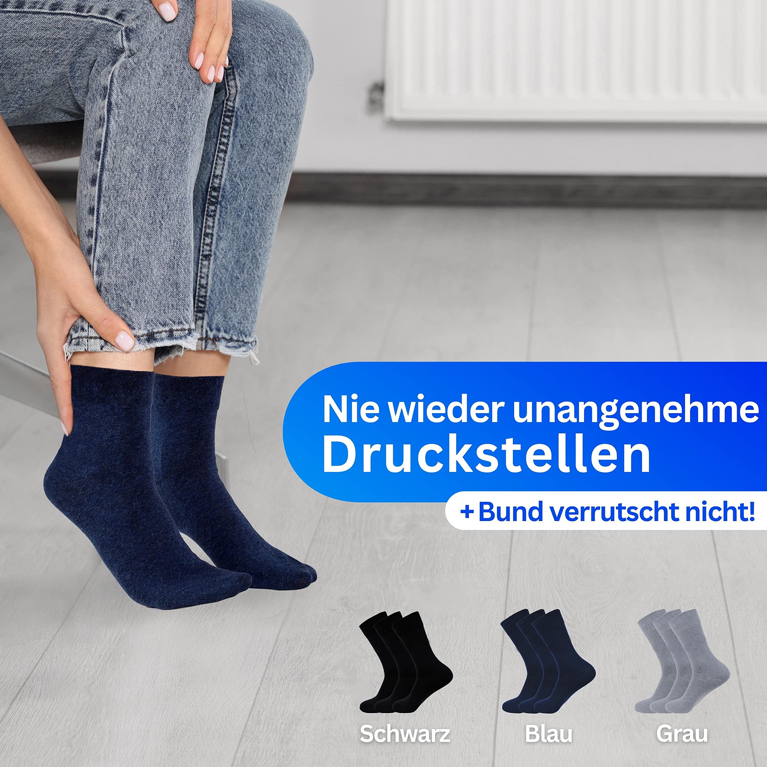 Calcetines para diabéticos (6 pares) sin cintura elástica, con 97% algodón, para hombre y mujer, sin costuras molestas, calcetines diabéticos sin cintura