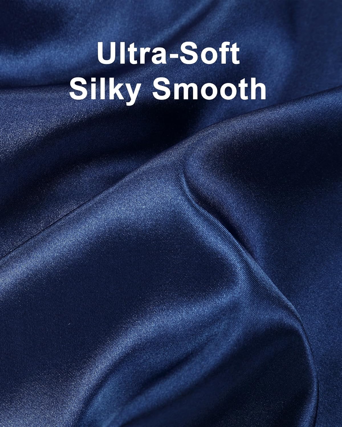 3 Piece Silk Satin Pajamas Set for Women Soft Short Sleeve Pjs Silky V Neck Sleepwear with Top Shorts and Pants,Navy Blue,XXL - Image 3