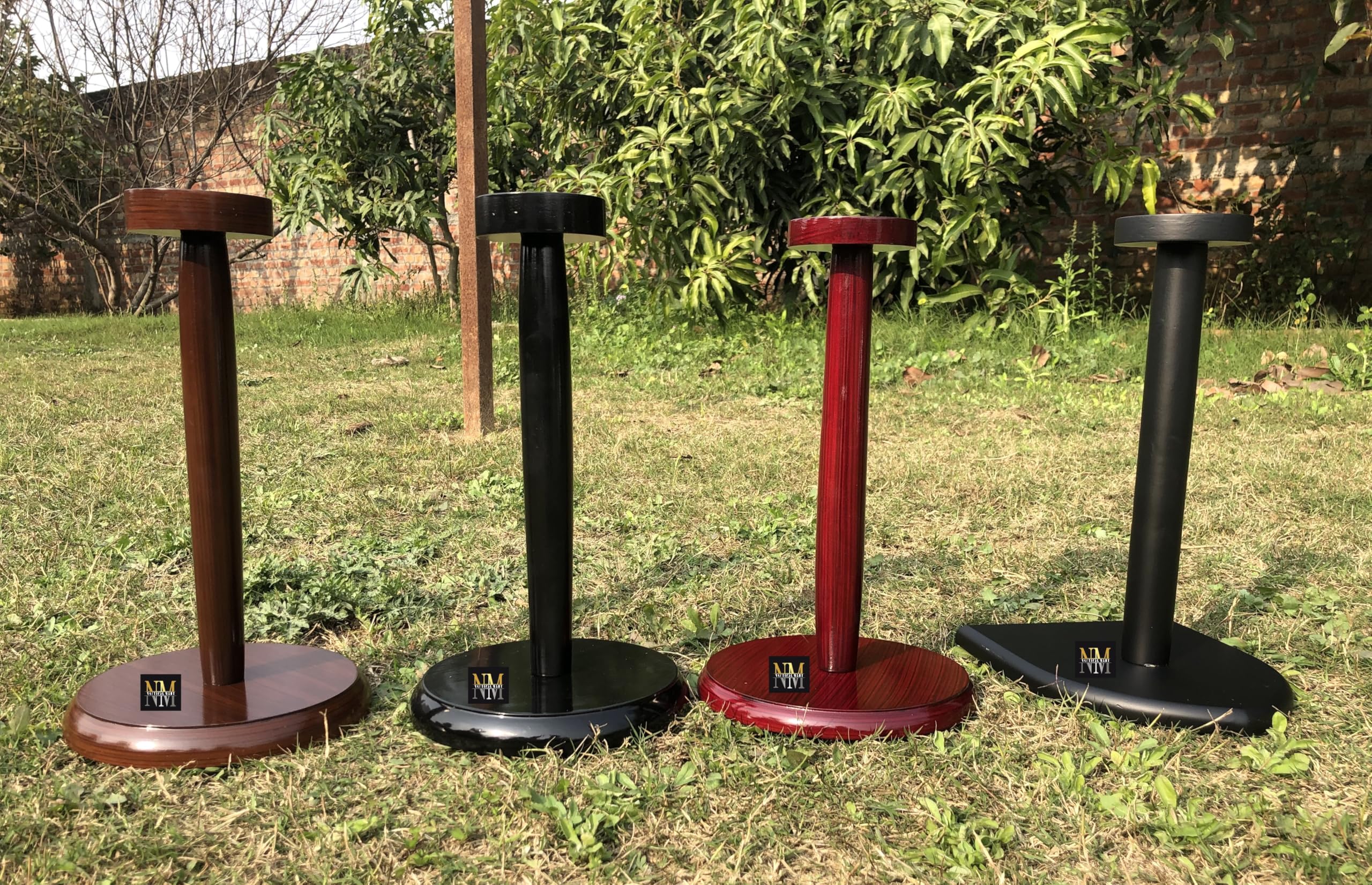 Wooden Helmet Stand Solid and Sturdy Wooden Display Stand for Medieval Roman Viking Helmet Set of 4