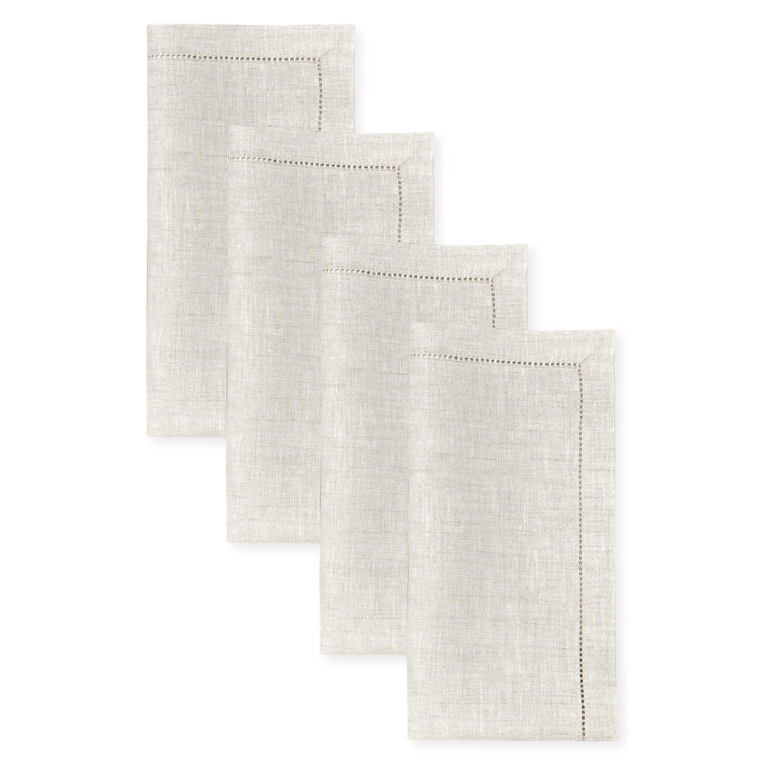 D'Moksha Homes Light Natural Linen Napkins Set of 4 - Classic Hemstitch 100% Pure Linen Hemstitch Dinner Napkins 20 x 20 Inch for Mothers Day, Spring,