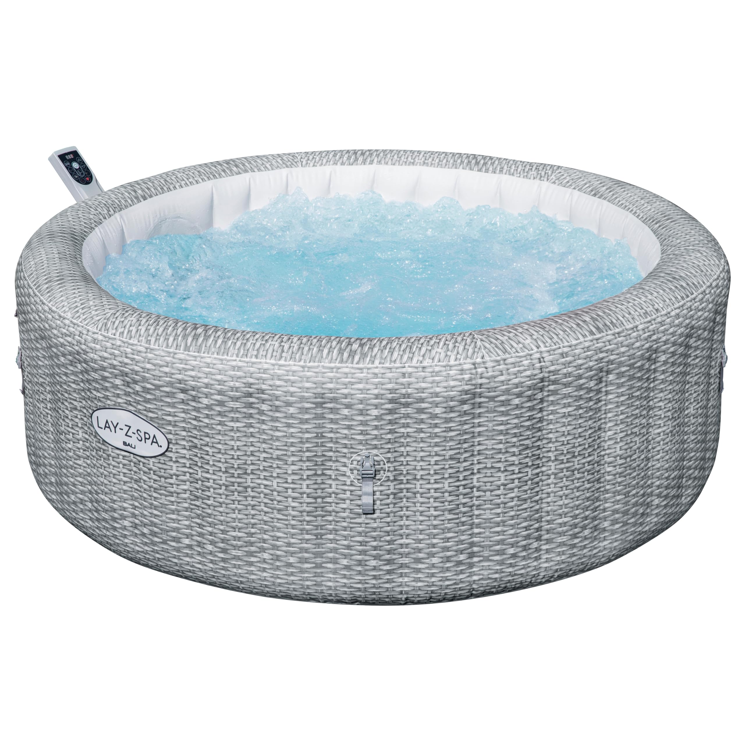 Bestway Lay-Z-SPA Energiespar-Whirlpool Bali AirJet, Ø196x71cm, 6 Personen, Heizung, Frostwächter, 140 AirJet-Düsen, App-Steuerung, UltraFit-Pumpeneinheit, Thermo-Abdeckung, Rattan, GS-Zertifiziert
